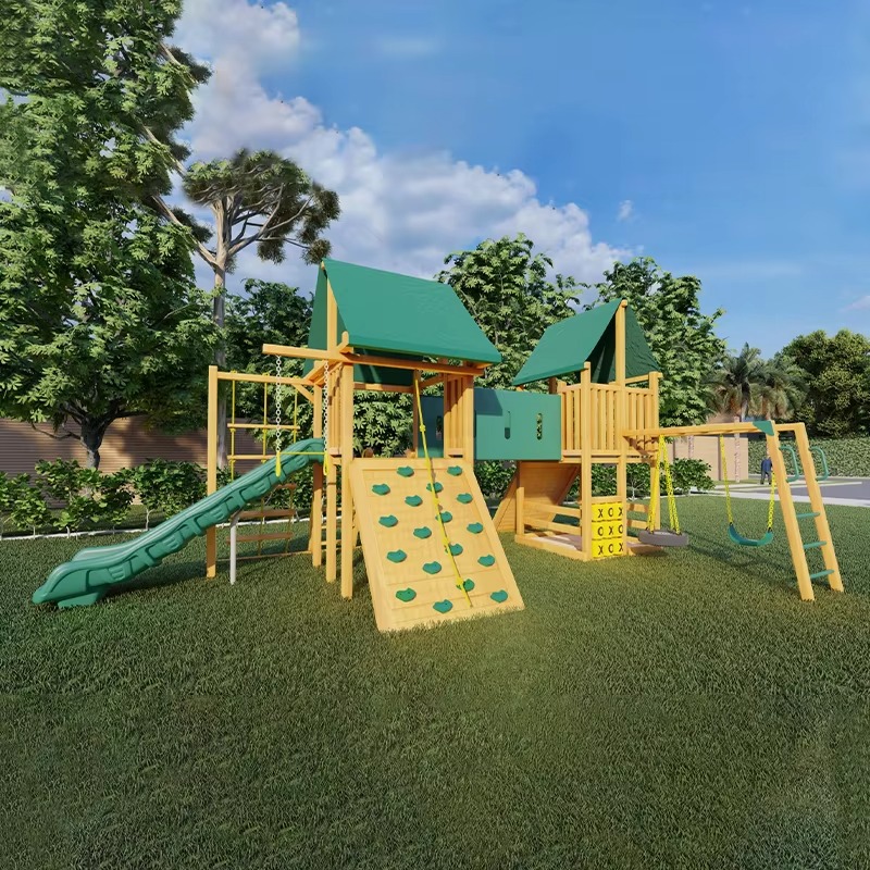 Kids Outdoor Wooden Playset - 대형 목재 타워 놀이공원 어린이 게임