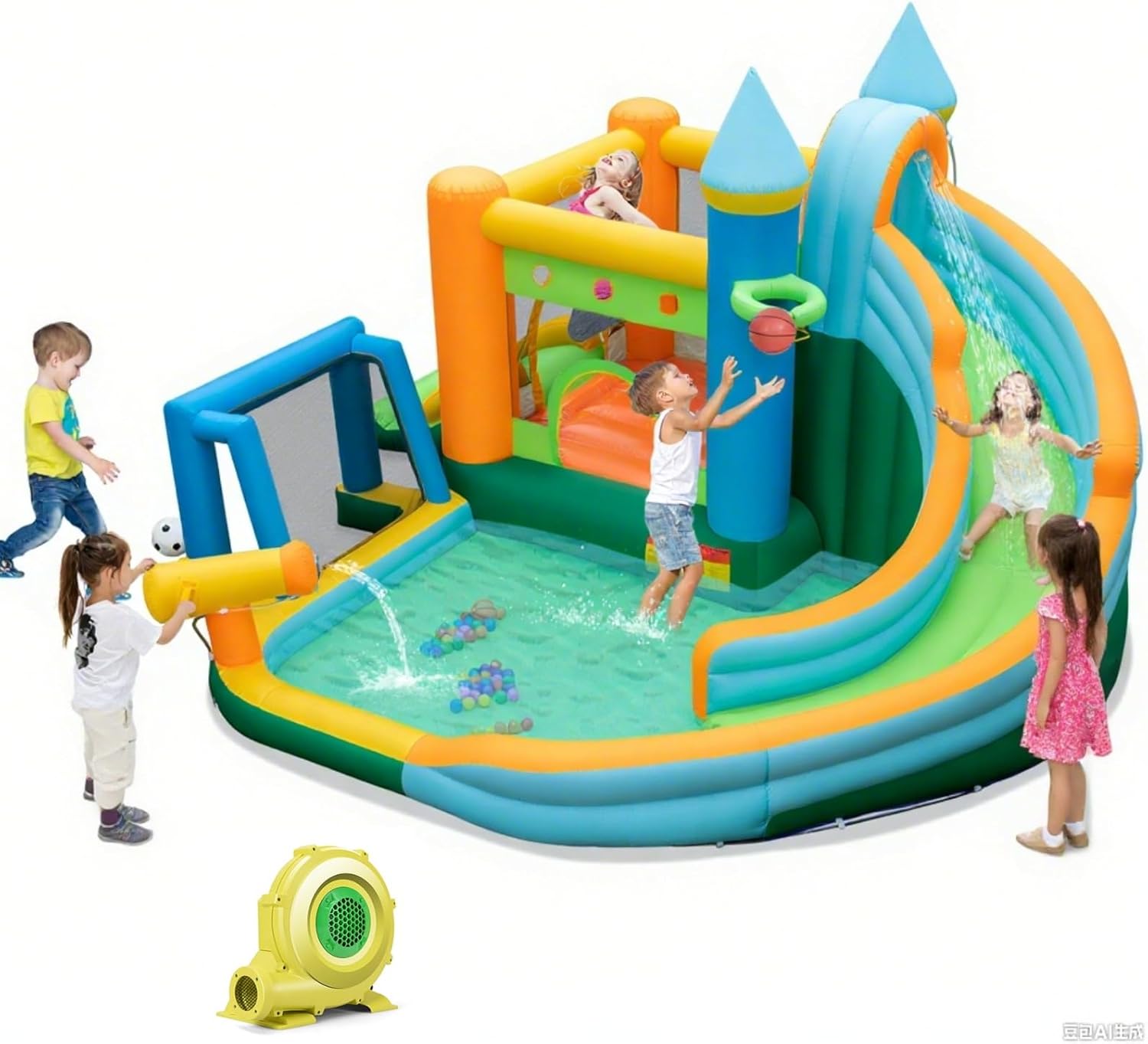 Kids Outdoor Jumping - 9-in-1 대형 어린이용 에어바운스 워터슬라이드 -