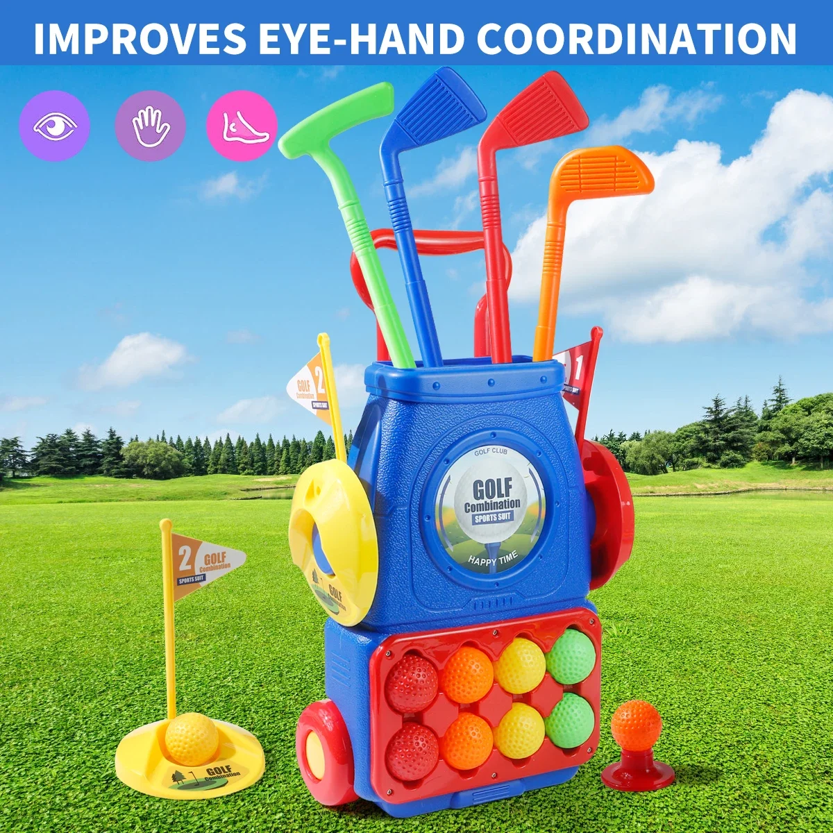Kids Indoor Outdoor Cart - MQUDUO 어린이 골프 퍼팅 게임 세트(롤링
