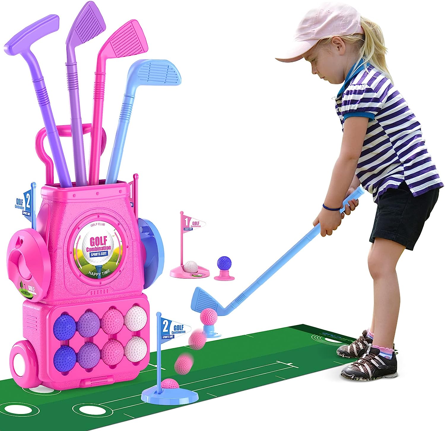 Kids Indoor Outdoor Cart - 핑크 어린이 골프 클럽 세트 퍼팅