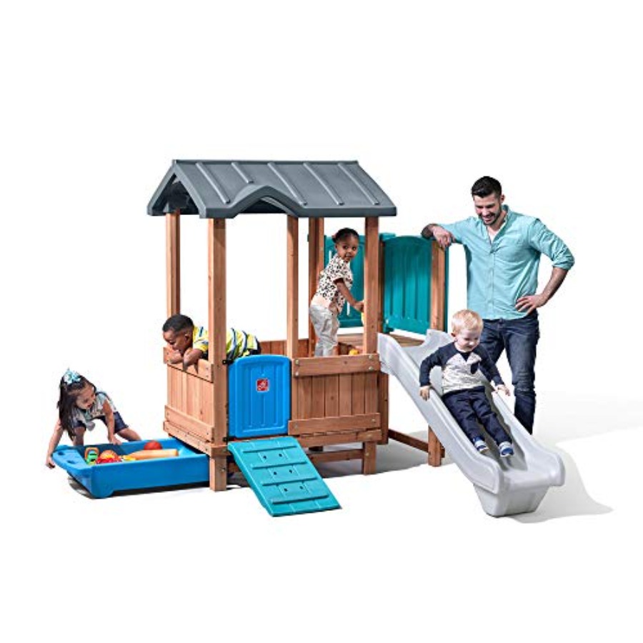 Kids Outdoor Swing Set - 우드랜드 어드벤처 플레이하우스 & 슬라이드, 어린이