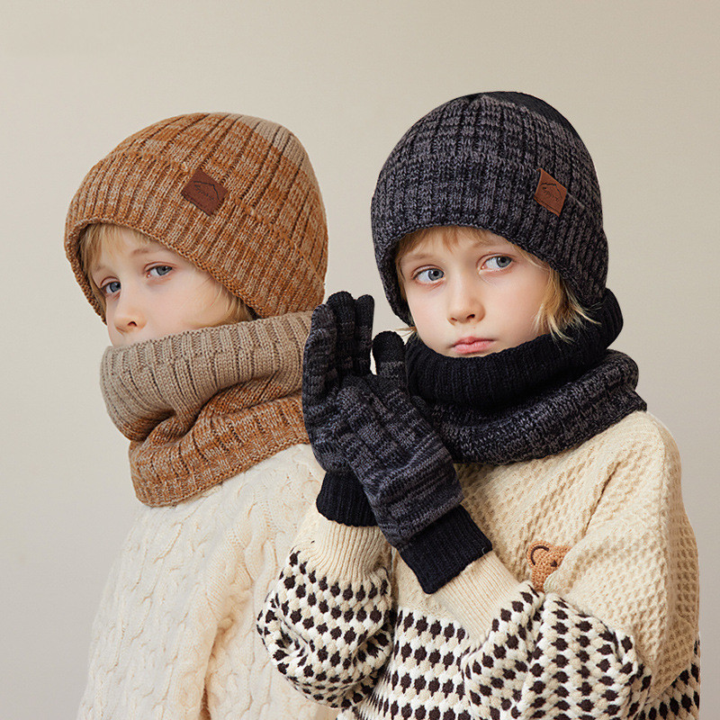 Kids Outdoor Gloves - 남아용 겨울 니트 장갑 모자 스카프,