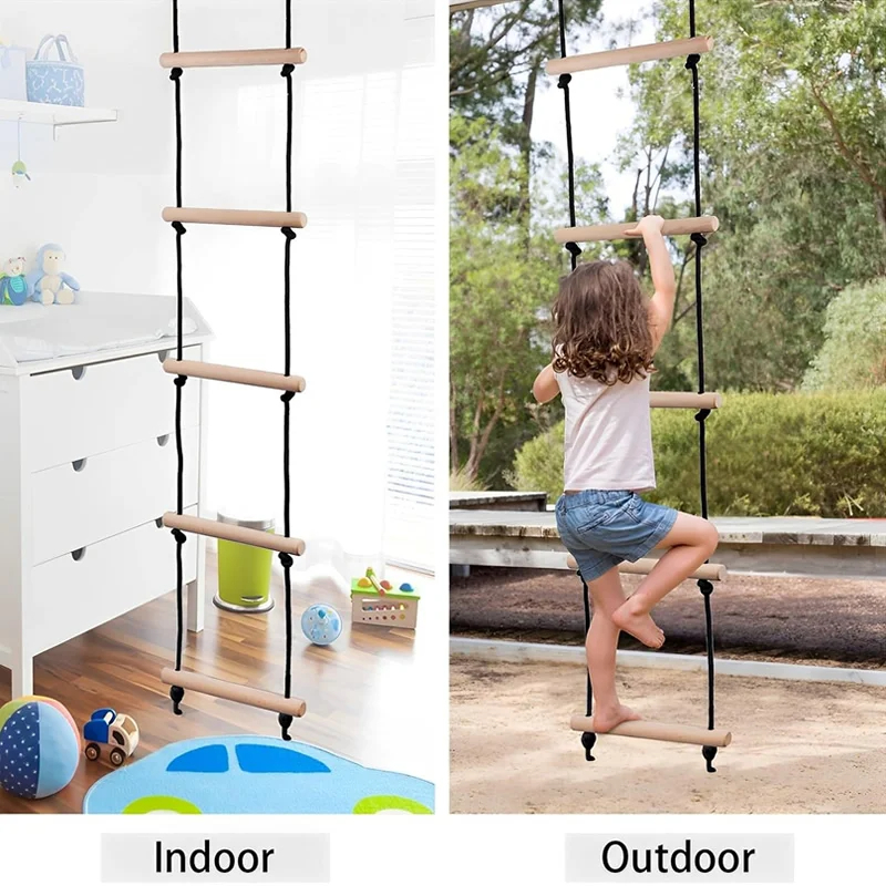 Kids Outdoor Wooden Playset - 어린이용 로프 사다리 나무 그네 실내외
