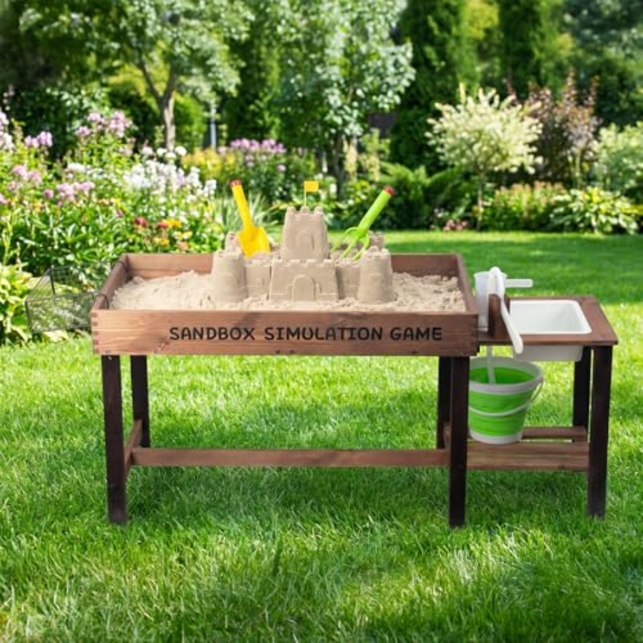 Kids Outdoor Activity Table - 야외용 나무 모래놀이 테이블 (3~8세 어린이용),