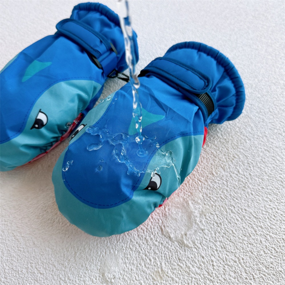 만화 어린이 스키 장갑 너클이 있는 상어 패턴 어린이  - Kids Outdoor Gloves 리뷰 및 가격