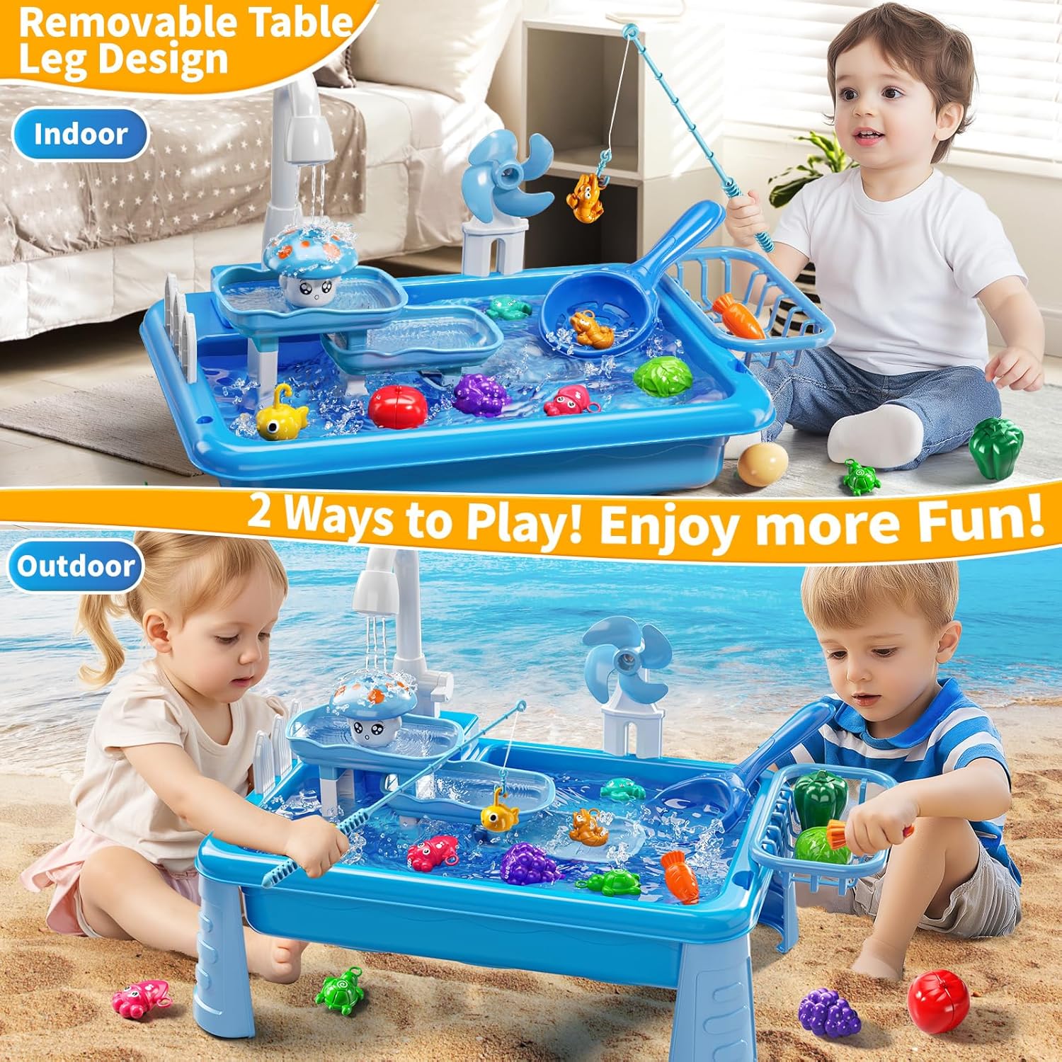 어린이용 물놀이 싱크대 장난감, 흐르는 물과 낚시 게임 - Kids Outdoor Activity Table 리뷰 및 가격