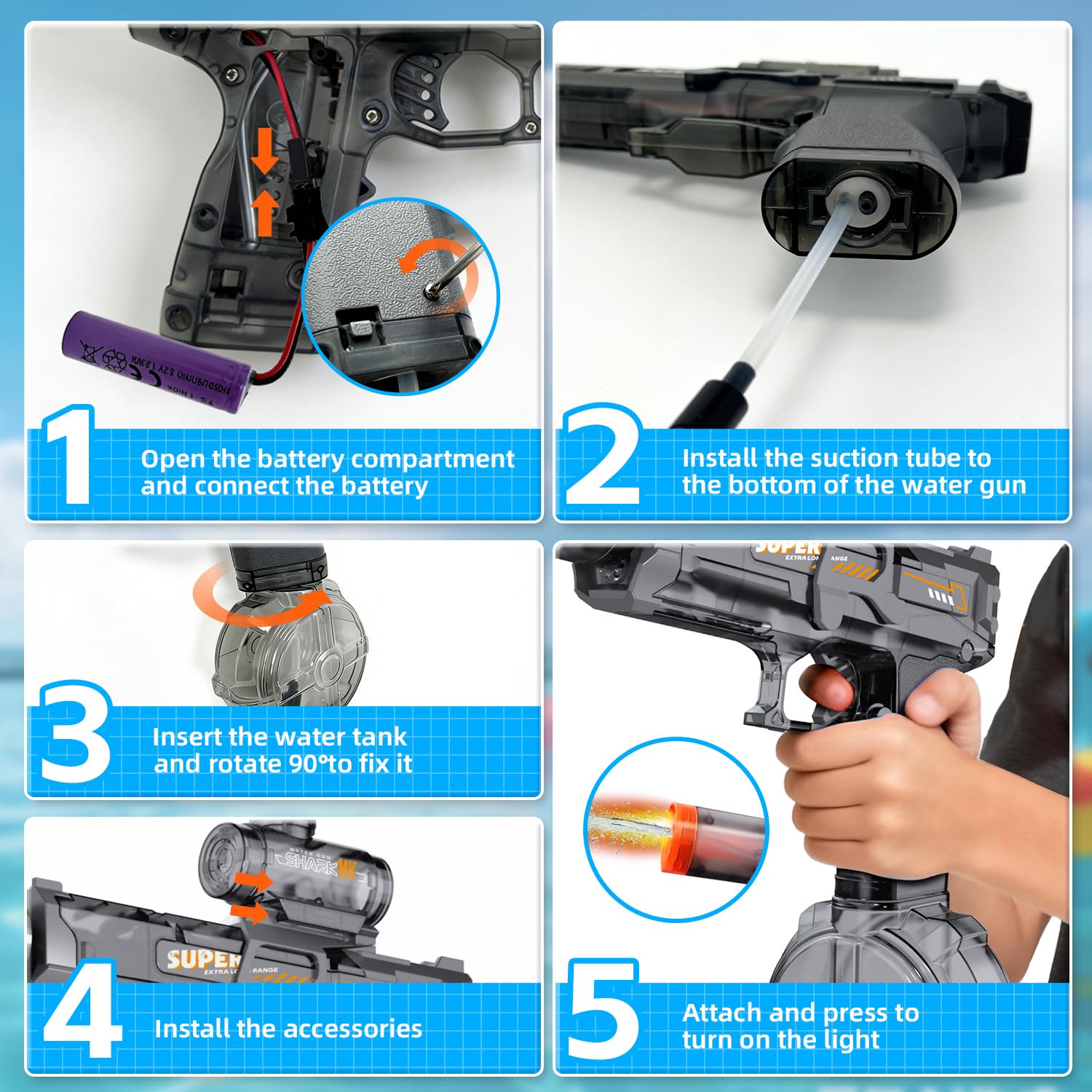 어린이 및 성인용 전동 물총, 조명이 있는 자동 물총, - Water Gun Soaker 리뷰 및 가격